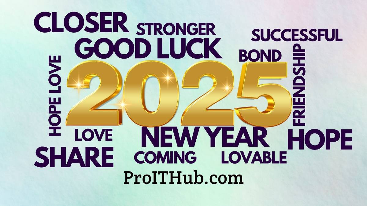 New Year 2025 image featuring words of success, hope, friendship, and good luck