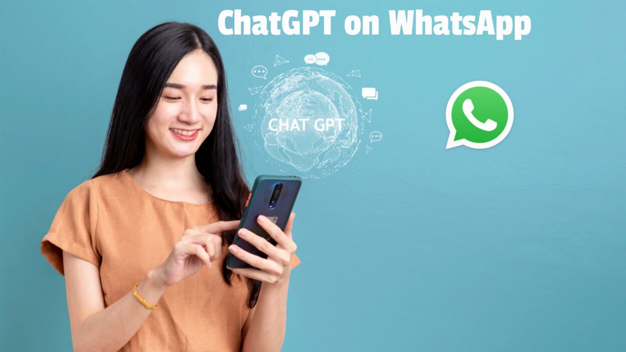 A girl using a smartphone showing ChatGPT conversation on WhatsApp