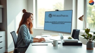 Modern workspace with a blank monitor, symbolizing clarity and the opportunity for troubleshooting WordPress update issues.