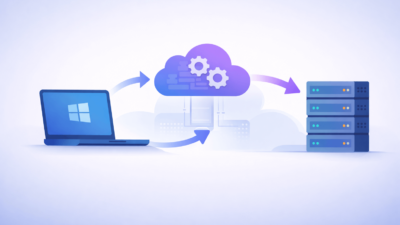 Windows Autopilot Hybrid Join architecture illustrating Intune-managed device provisioning with Entra ID and on-prem Active Directory integration