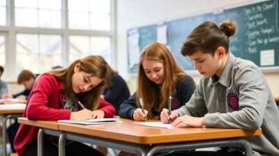 Students writing exam for Telangana SSC Class 10 board examinations 2026